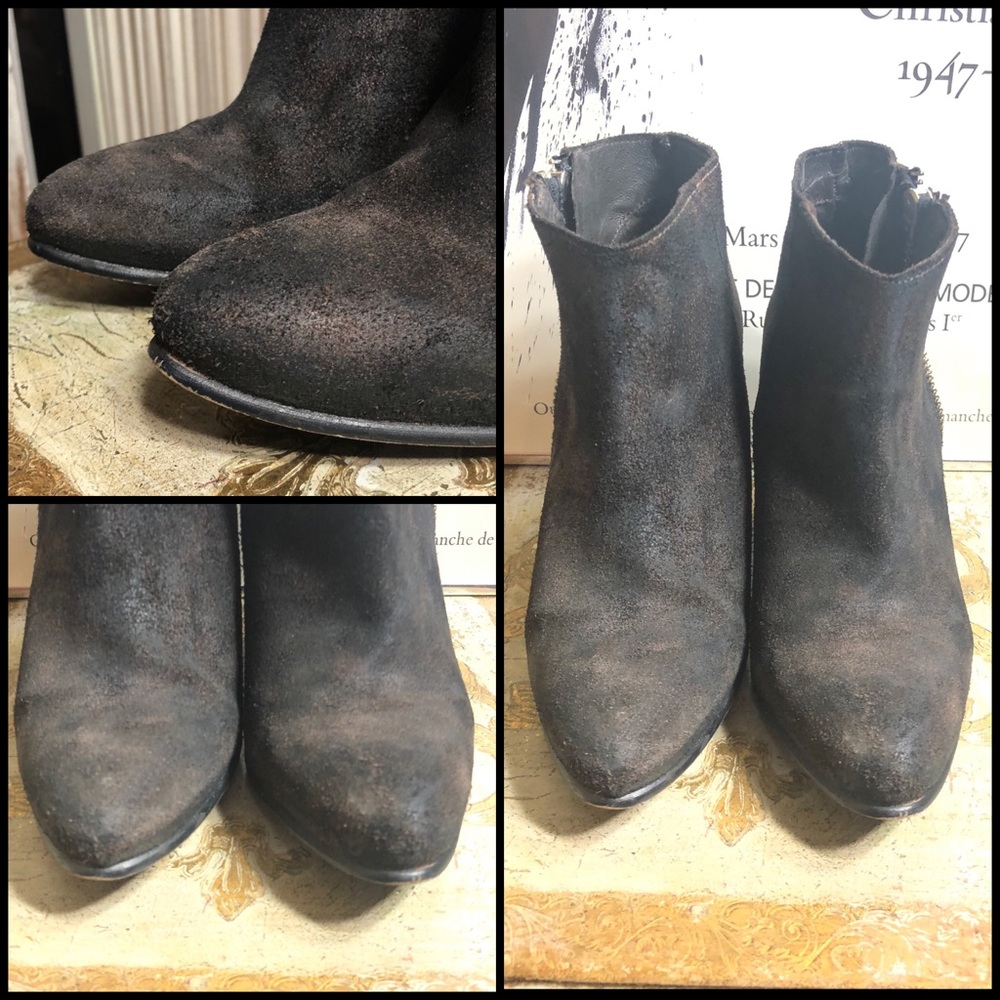 Sz7-FREE PEOPLE DISTRESSED BLACK/BROWN SUEDE BOOTS - Picture 4 of 16